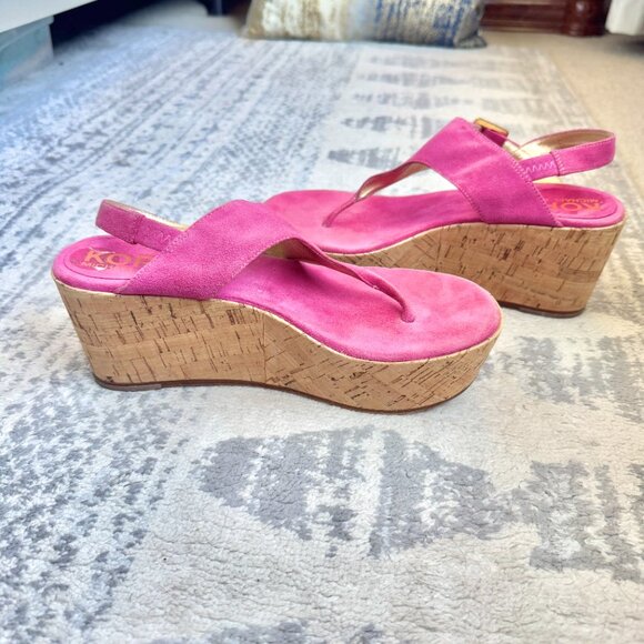 KORS Michael Kors Pink Suede and Cork Platform Sandals - Picture 8 of 12